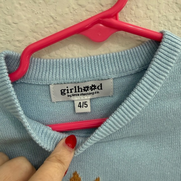 Little Stocking Co Girlhood Swan Sweater Jumper Size 4/5 Blue  Cold Winter - Picture 3 of 4
